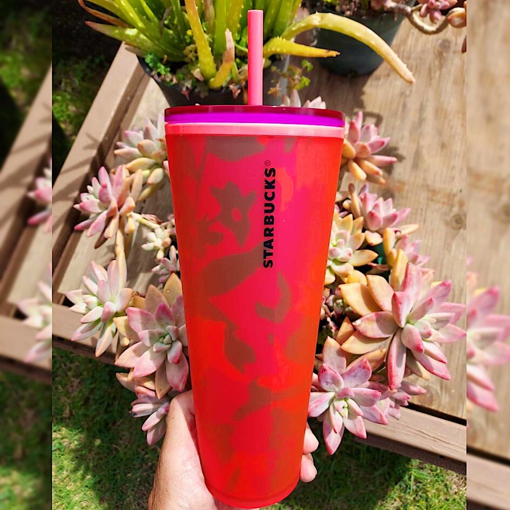 🌷❤️NEW Starbucks Soft Touch Floral Orange‎ Red Venti Tumbler spring 2022